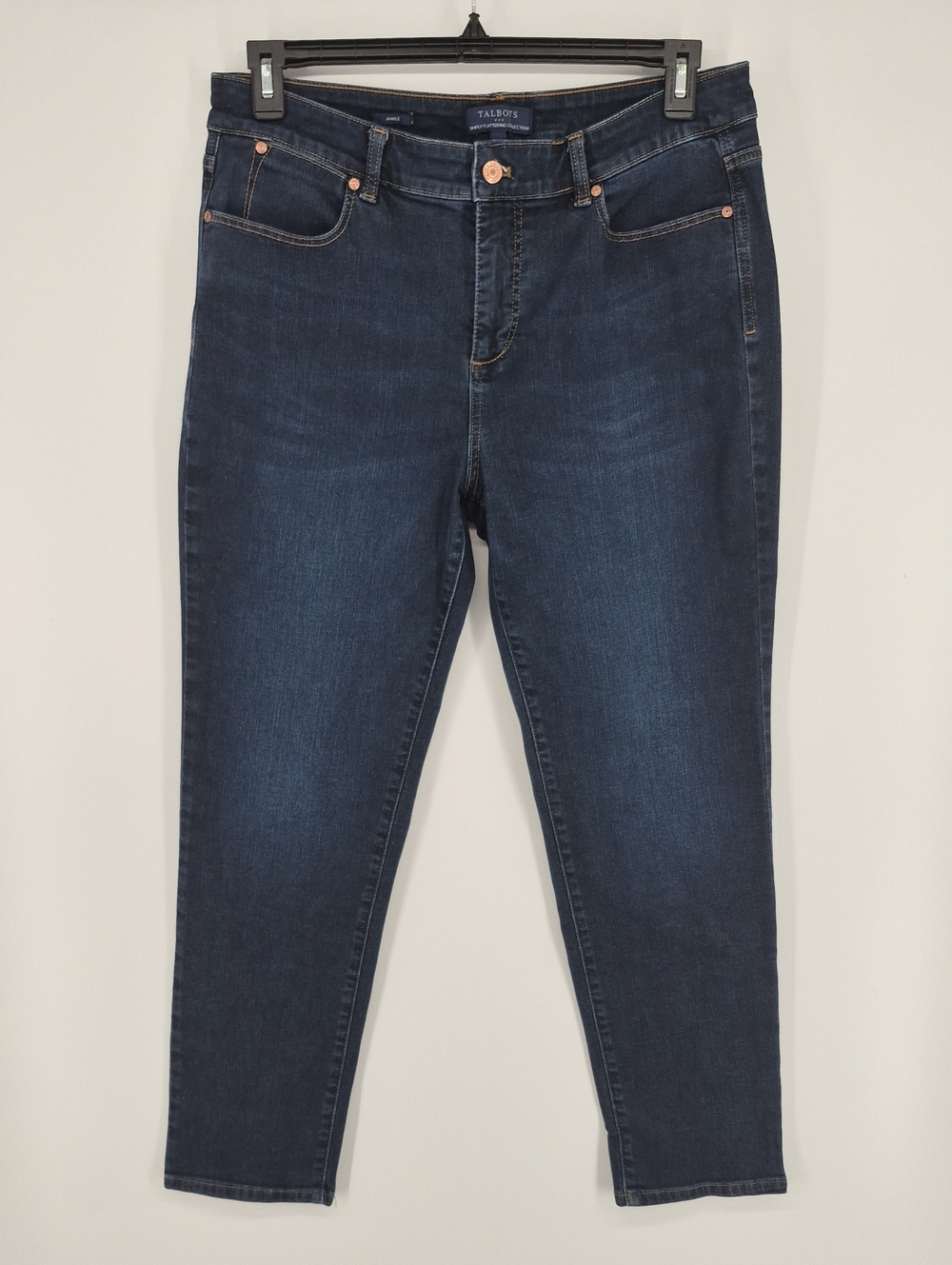 Talbots Simply Flattering Ankle Jeans  Size 12 High Rise Stretch Denim Dark Wash